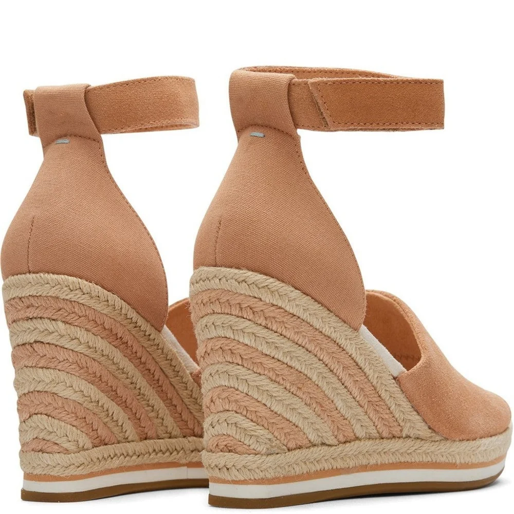 Toms Marisol Suede/Canvas Espadrille Wedge Sandals Sandy Beige Size 9 - NWOT